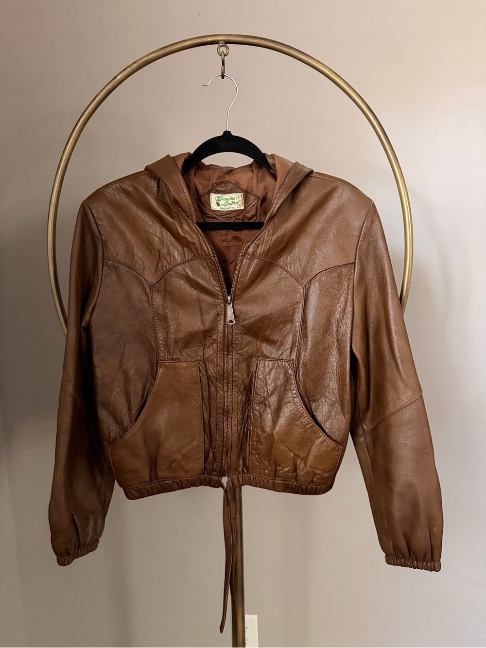 Genuine Leather Zip-Up Hooded Jacket Made in Mexico